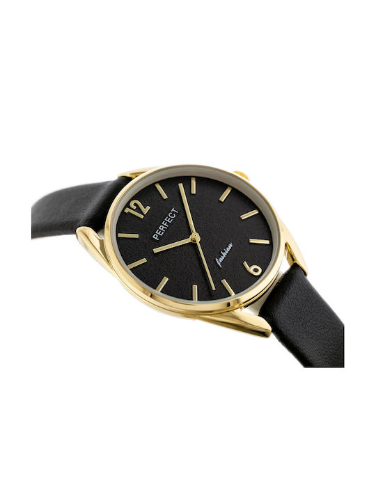 Perfect Γυναικείο Ρολόι 32mm Μπαταρίας με Μαύρο Δερμάτινο Λουράκι
