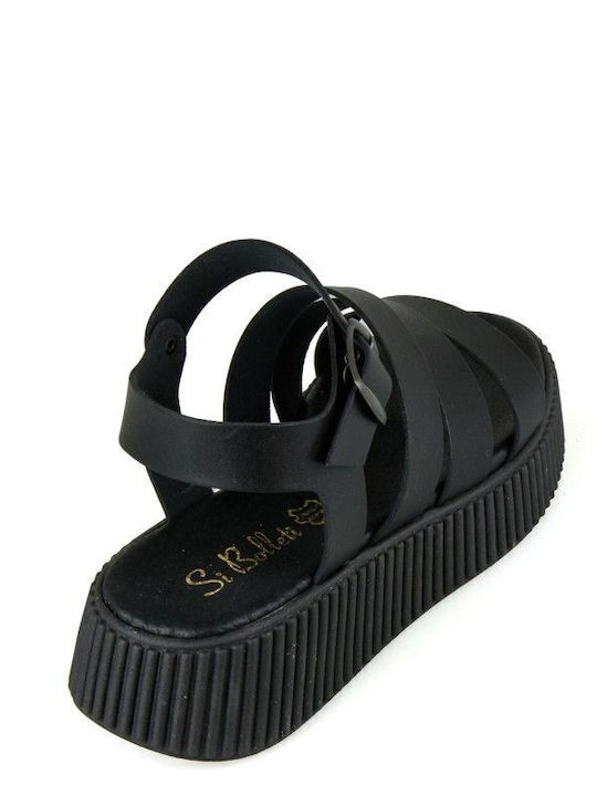 Δερμάτινα Γυναικεία Σανδάλια Flatforms Μαύρα