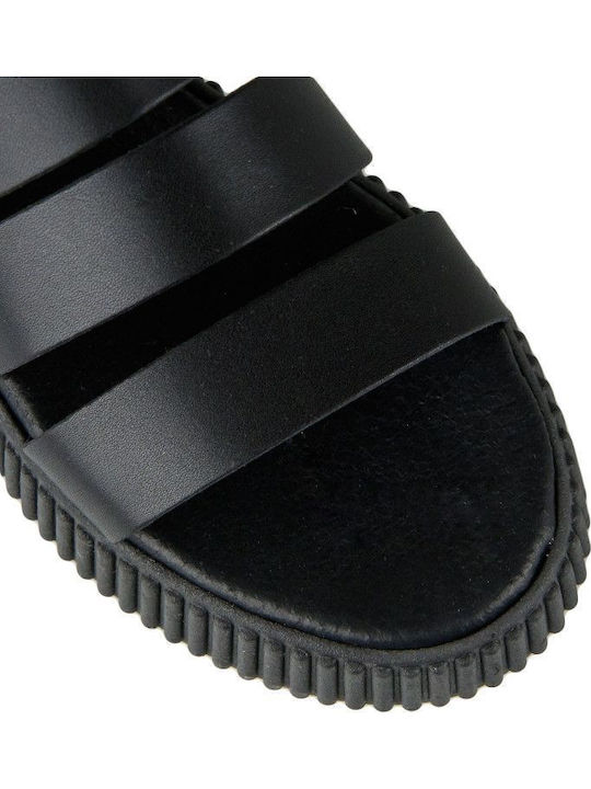 Δερμάτινα Γυναικεία Σανδάλια Flatforms Μαύρα