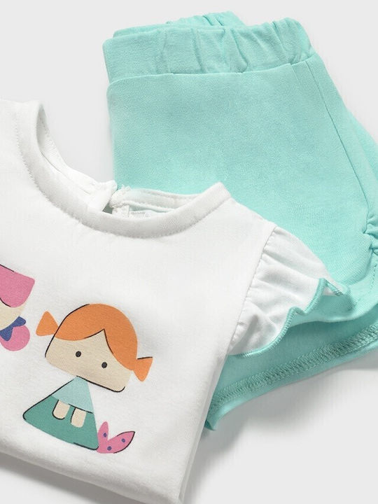 Kids' Set with Shorts Summer 4pcs White/Turquoise Mermaid Set