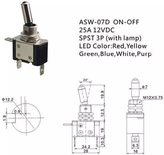 Wippschalter LED 12V 25A ASW-07D Grün
