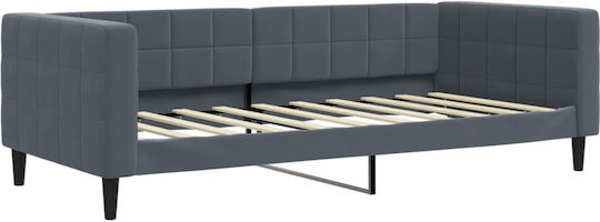Sofa Bett Einzel Mit Samt Dunkelgrau Mit Lattenrost & Matratze 90x190cm