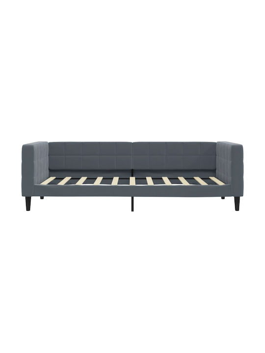 Single Sofa Bed Upholstered with Dark Gray Velvet with Slats & Mattress 90x190cm