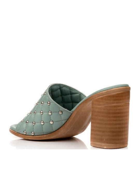 Leder Mules mit Chunky Absatz in Blau Farbe