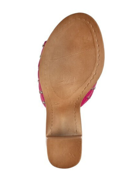 Leather Mules with Chunky Heel in Pink Color