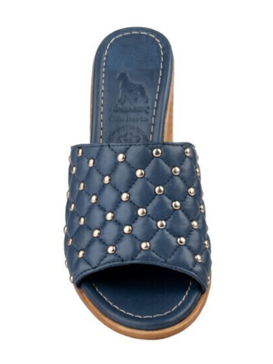 Leder Mules mit Chunky Absatz in Blau Farbe