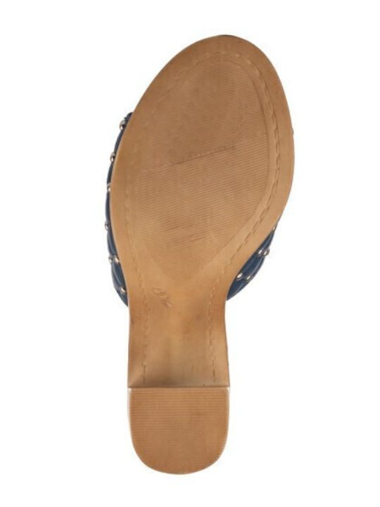 Leder Mules mit Chunky Absatz in Blau Farbe