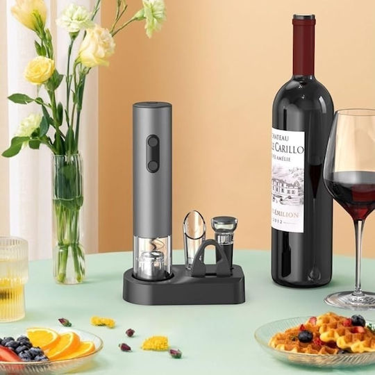 Set Electric Decantor de Vin cu Dop și Tăietor de Foli 22,5x4,5cm Argintiu