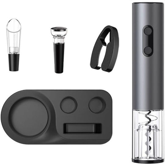 Set Electric Decantor de Vin cu Dop și Tăietor de Foli 22,5x4,5cm Argintiu