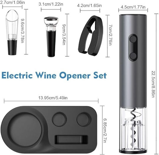 Set Electric Decantor de Vin cu Dop și Tăietor de Foli 22,5x4,5cm Argintiu