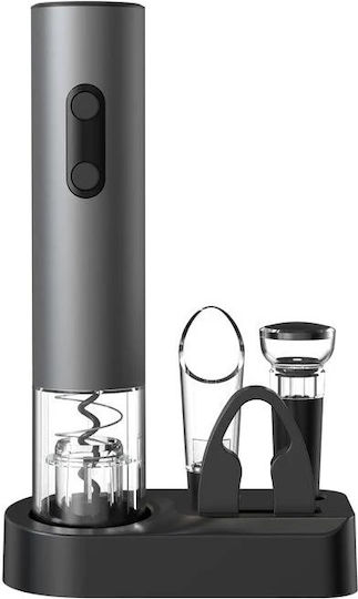 Set Electric Decantor de Vin cu Dop și Tăietor de Foli 22,5x4,5cm Argintiu