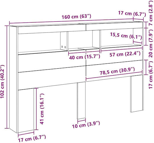 vidaXL Tăblie de Pat LED din Lemn Maro 160x102cm