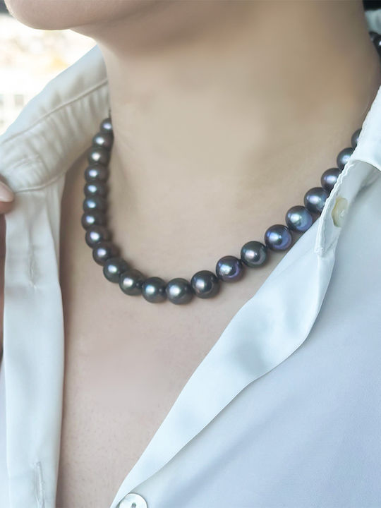 Necklace K18 White Gold Clasp Black Pearls F124755