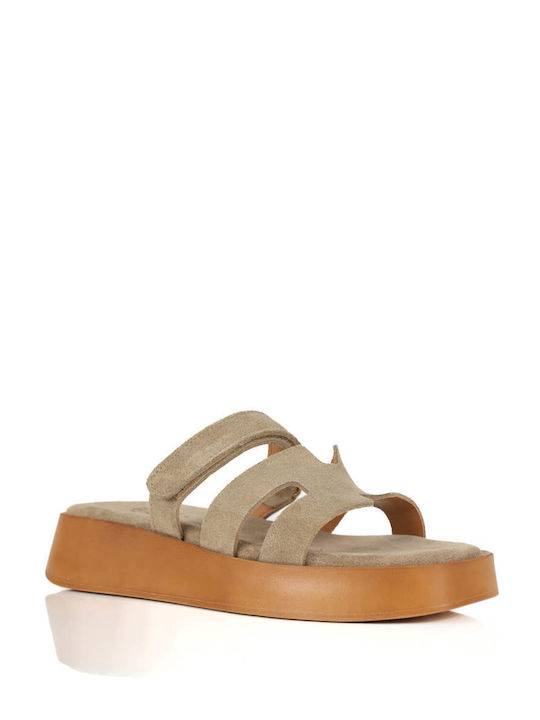 Beige Suede Flatforms Puzzle Design