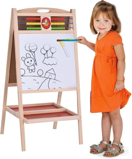 Set de 2 table de desen magice din lemn 2 fete abac ceas copii 3 ani + înălțime 70 cm maro deschis