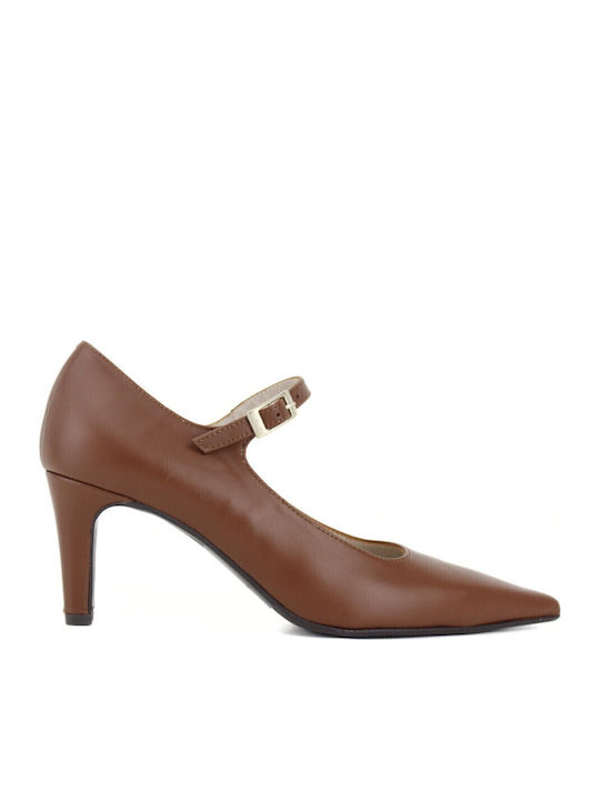 Leather Brown Heels with Strap