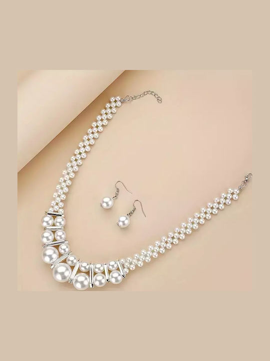 Set with Necklace & Earrings with Pearls
