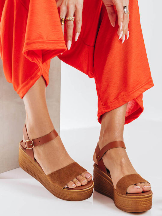 Tan Suede Platforms with Leather Strap