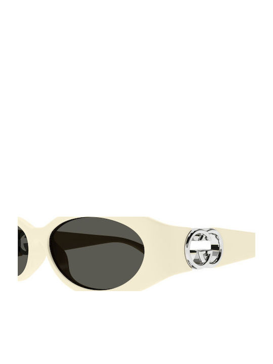 Gucci Women's Sunglasses with White Plastic Frame and Gray Lens GG1660S 004