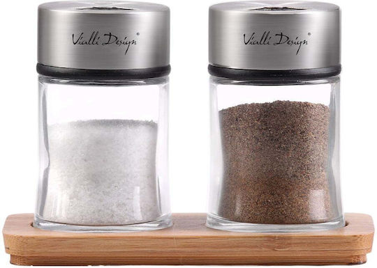 Vialli Design Salt and Pepper Set Glass with Stand 2pcs