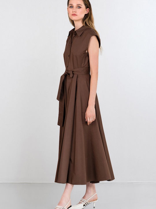 Philosophy Wear Maxi Σεμιζιέ Φόρεμα Brown