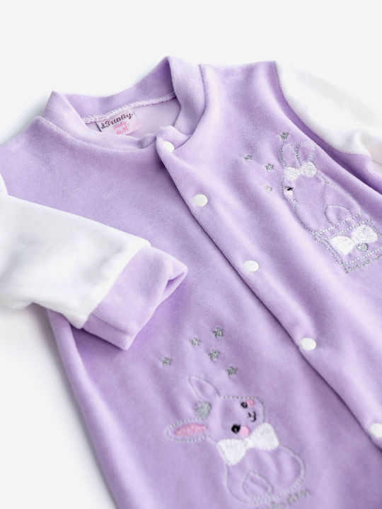 Funky Baby Bodysuit Long-Sleeved Velvet Ecru-lilac