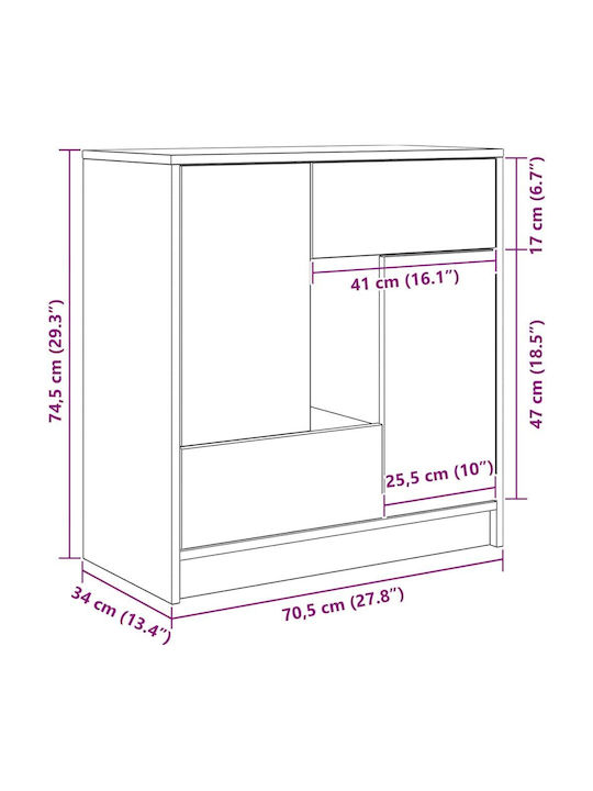 Sideboard Wooden with Drawers Coffee 70.5x34x74.5cm