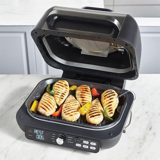 Ninja Foodi Max Pro Tabletop Electric Grill Smooth and Ribbed Plate 1000W with Lid and Adjustable Thermostat
