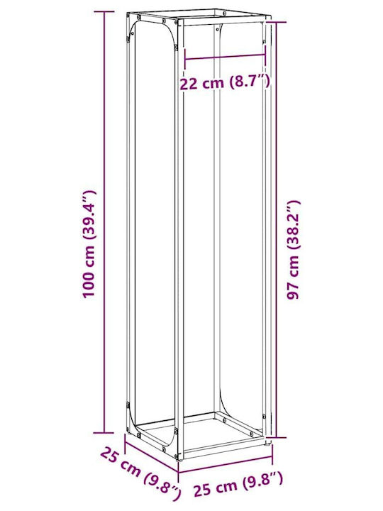 vidaXL Inox Ράφι Αποθήκευσης Ξύλων 25x25x100cm Μαύρο