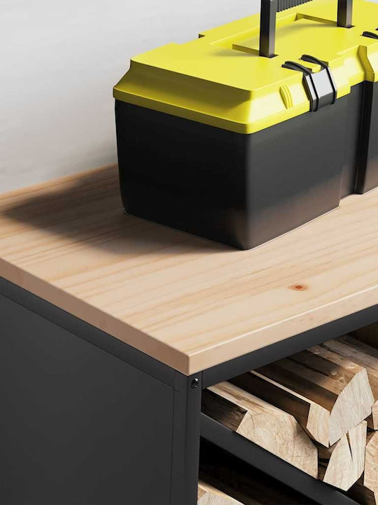 vidaXL Firewood Wooden Shelf Wood Storage 100.5x35.5x40cm Black