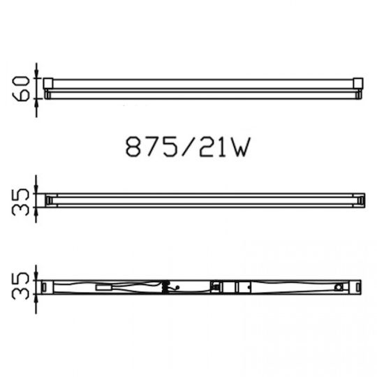 DIL Lighting Batten Double-Ended with 1 Slot for Fluorescent Lamp T5 87.5cm
