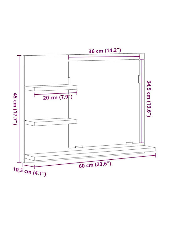vidaXL Bathroom Mirror made of Particle Board with Shelf 60x10.5cm Black