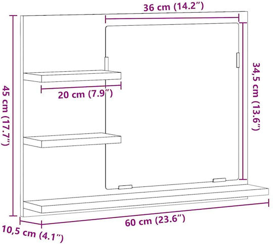 vidaXL Badezimmerspiegel aus Spanplatte mit Regal 60x10.5cm Schwarz