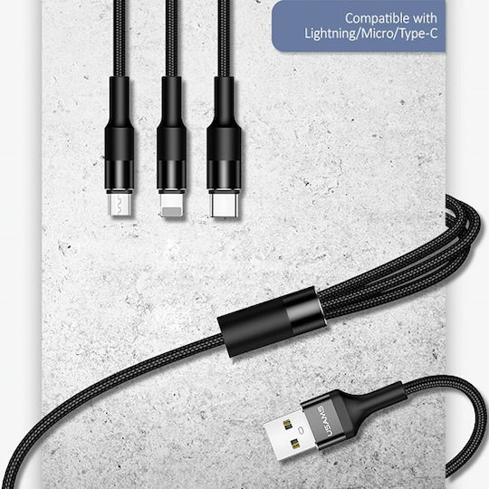 Usams Geflochten USB zu Blitzschlag / Typ-C,TC-TC Kabel 2A Schwarz 1.5m (US-SJ219)