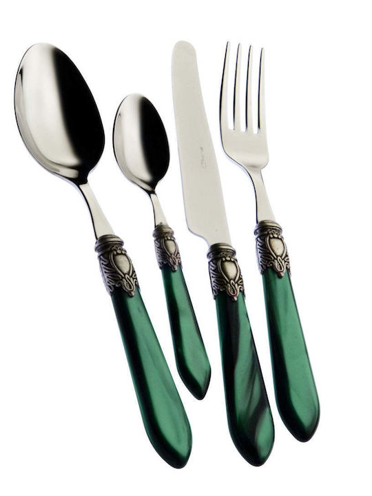 Casa Bugatti Oxford Old-silver Cutlery Set Stainless Green 24pcs