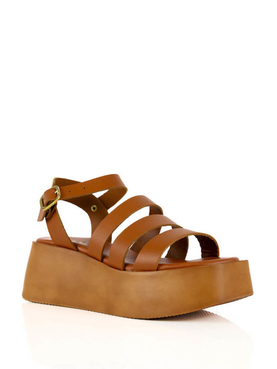 Tan Flatforms Three Leather Straps