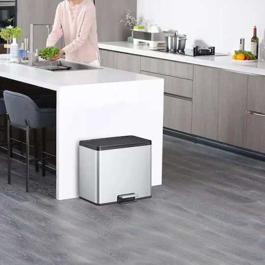 Eko Кошче Essential за Рециклиране от Неръждаема Стомана с Педал Сиво 46.2x41x33.8см