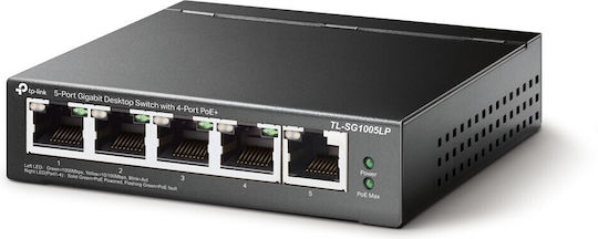 TP-LINK TL-SG1005LP Unmanaged L2 PoE+ Switch with 4 Gigabit (1Gbps) Ethernet Ports
