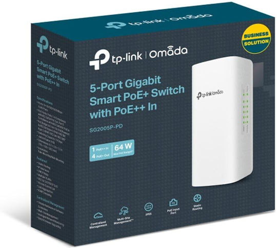 TP-LINK SG2005P-PD v1 Verwaltet L2 PoE+ Switch mit 5 Ports Gigabit (1Gbps) Ethernet