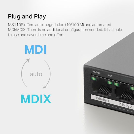 Mercusys MS110P Unmanaged L2 PoE+ Switch με 10 Θύρες Ethernet