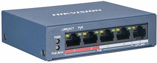 Hikvision DS-3E0105P-E(B) Unverwaltet L2 PoE+ Switch mit 5 Ports Ethernet