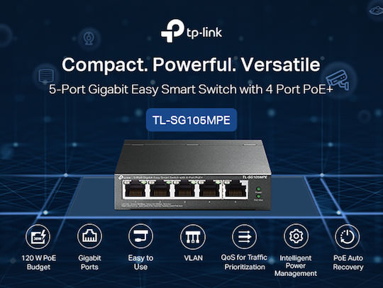 TP-LINK TL-SG105MPE v1 Negestionat L2 PoE+ Switch cu 5 Porturi Ethernet