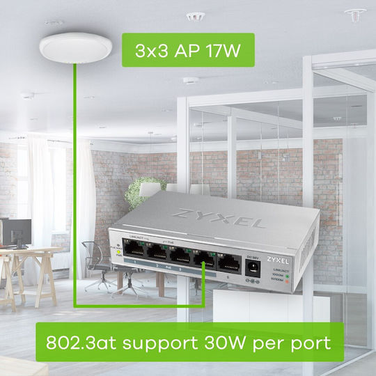 Zyxel GS1005HP Unmanaged L2 PoE+ Switch με 5 Θύρες Gigabit (1Gbps) Ethernet
