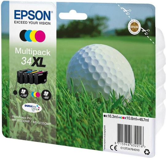 Epson 34XL Original Pack of 4 InkJet Printer Inks Yellow / Cyan / Magenta / Black (C13T34764010)