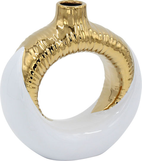 Flower Vase Ceramic Φ16x26 cm White Gold Keskor 78683