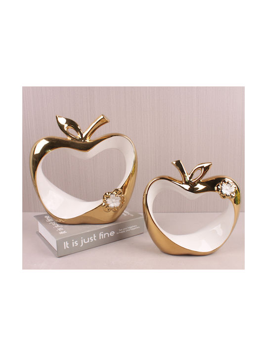 Dekorative Keramik 24x8,5x24 cm Apfel Weiß Gold Keskor 63033