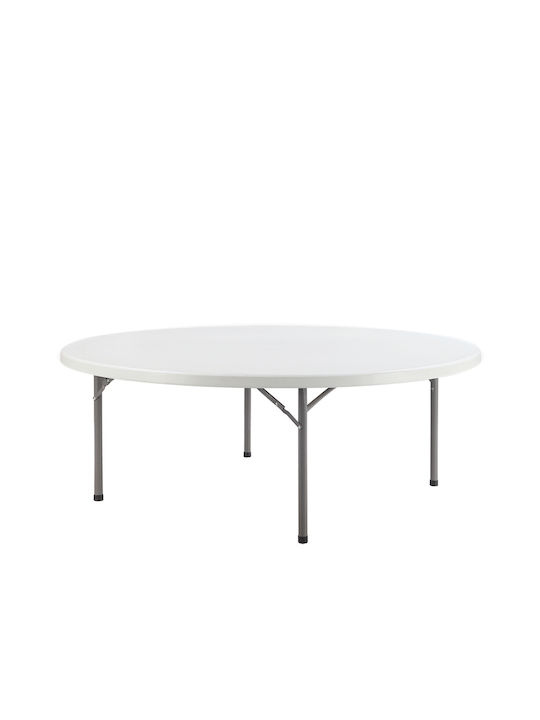 Outdoor Dinner Foldable Table with Plastic Surface and Metal Frame White/Grey 122x122x74cm