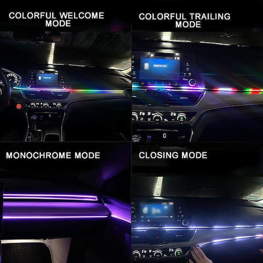 Ambient Light Διακοσμητικός Φωτισμός Οπτική Ίνα Αυτοκινήτου Dynamic Bluetooth & Τηλεχειριστήριο 1 Τεμάχιο 120cm Σύνδεση Usb