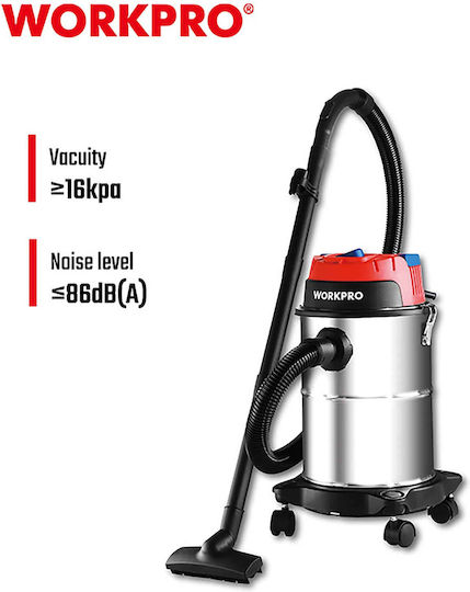 Work WP423004CE Σκούπα Υγρών / Στερεών 1200W με Ανοξείδωτο Κάδο 15lt