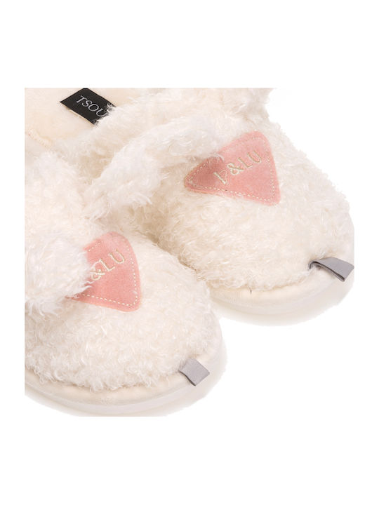 I&lu Winter Women's Slippers with Fur White